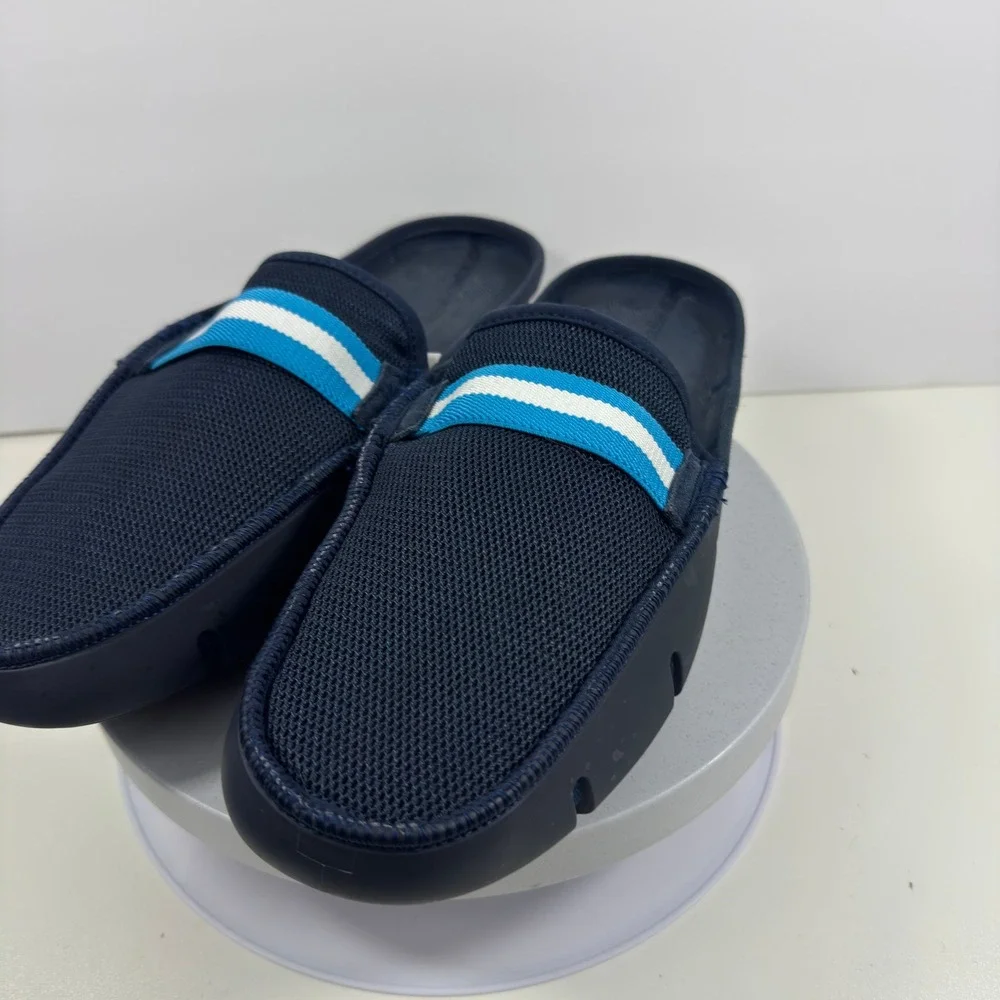 SWIMS Breeze Wave‎ Mule Mens Navy Blue Mesh Striped Slip On Backless Loafers